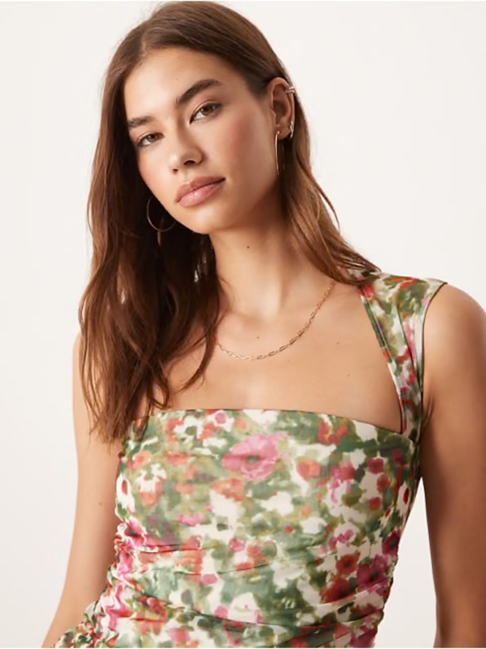 Abercrombie Floral Square Neck Sleeveless Top - Pink & Green